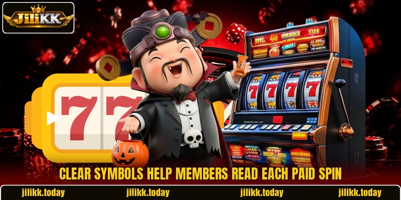 Clear symbols help members read each paid spin Clear symbols help members read each paid spin