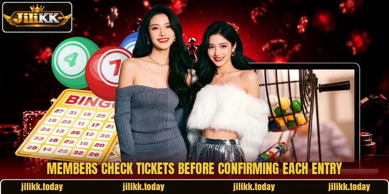 Members check tickets before confirming each entry Members check tickets before confirming each entry