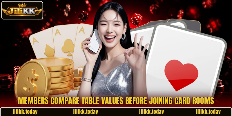 Members compare table values before joining card rooms Members compare table values before joining card rooms