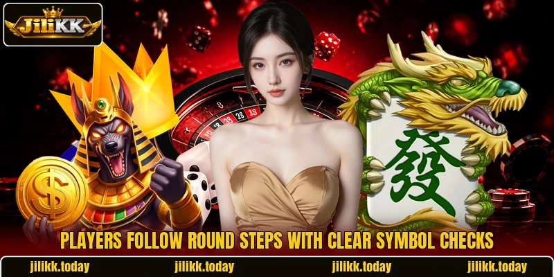 Players follow round steps with clear symbol checks Players follow round steps with clear symbol checks