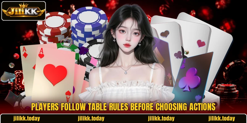 Players follow table rules before choosing actions Players follow table rules before choosing actions